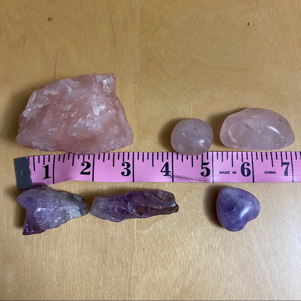 6 Assorted Crystals Rose Quartz and Amethyst - Picture 3 of 3